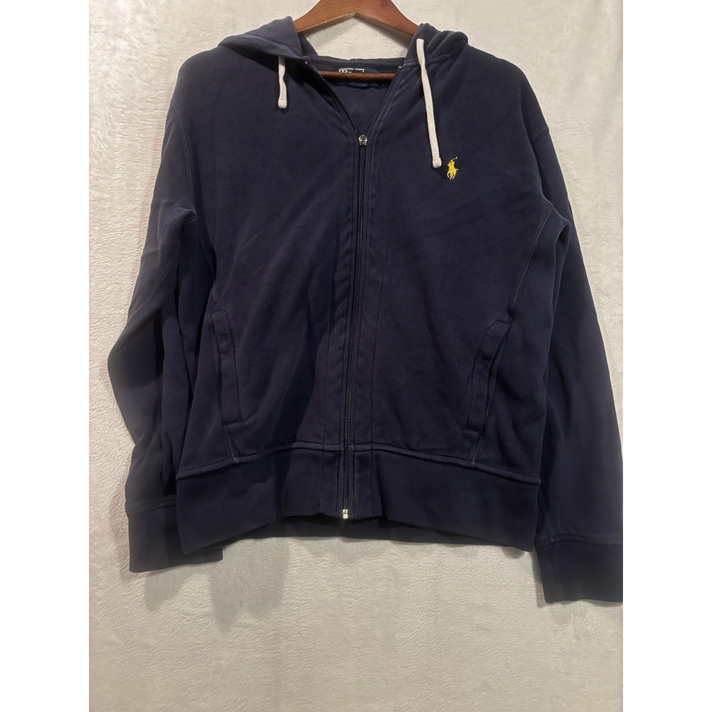 Vintage‎ Y2K Men's M Polo Ralph Lauren Jacket Drawstring Full Zip Hoodie Navy
